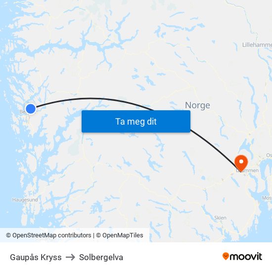 Gaupås Kryss to Solbergelva map