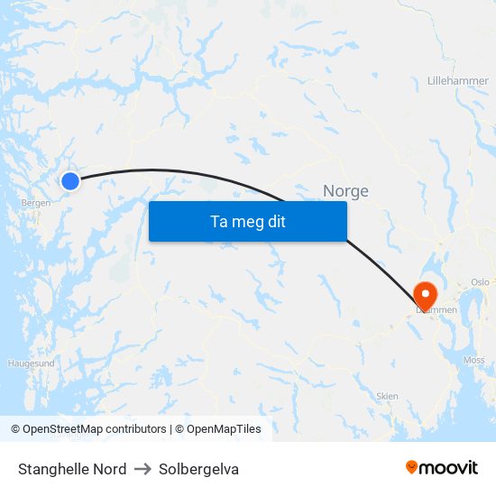 Stanghelle Nord to Solbergelva map