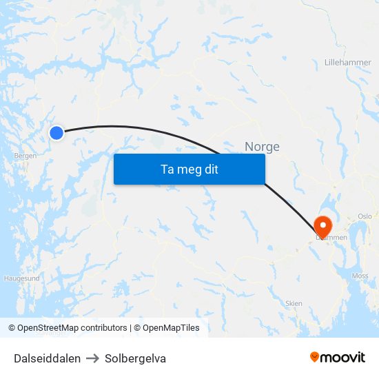 Dalseiddalen to Solbergelva map