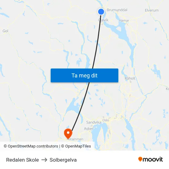 Redalen Skole to Solbergelva map