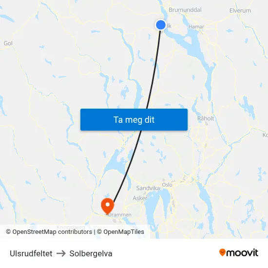 Ulsrudfeltet to Solbergelva map