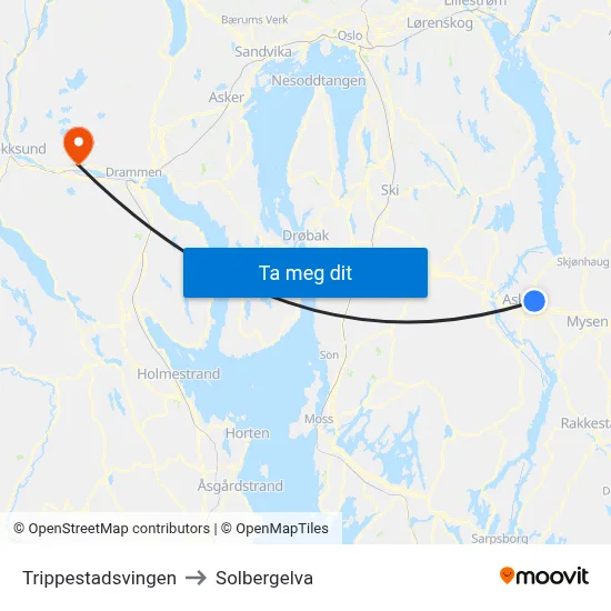 Trippestadsvingen to Solbergelva map