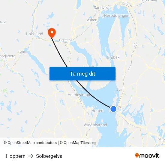 Hoppern to Solbergelva map
