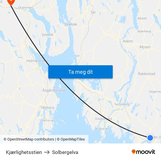 Kjærlighetsstien to Solbergelva map