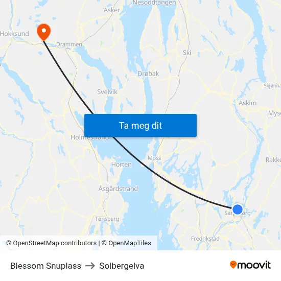 Blessom Snuplass to Solbergelva map
