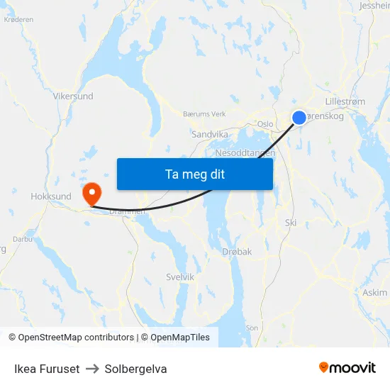 Ikea Furuset to Solbergelva map