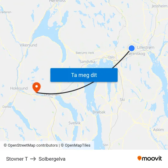 Stovner T to Solbergelva map