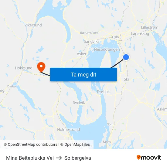 Mina Beiteplukks Vei to Solbergelva map