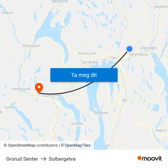 Grorud Senter to Solbergelva map