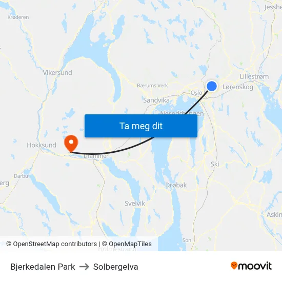 Bjerkedalen Park to Solbergelva map