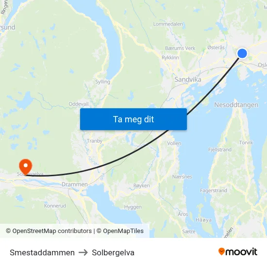 Smestaddammen to Solbergelva map