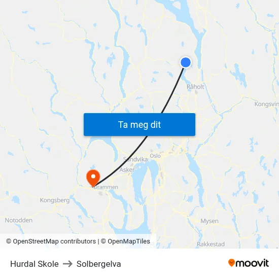 Hurdal Skole to Solbergelva map