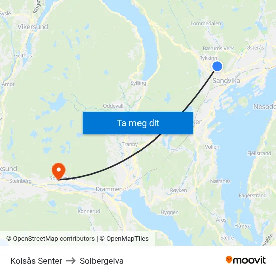 Kolsås Senter to Solbergelva map