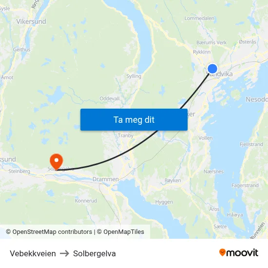 Vebekkveien to Solbergelva map