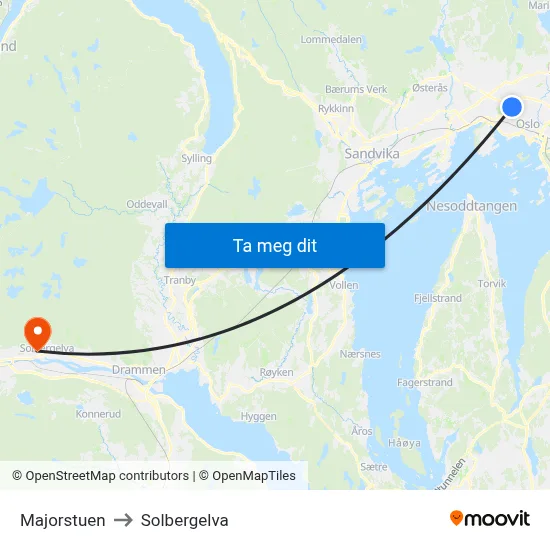 Majorstuen to Solbergelva map