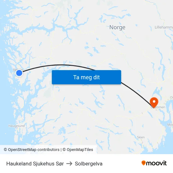 Haukeland Sjukehus Sør to Solbergelva map