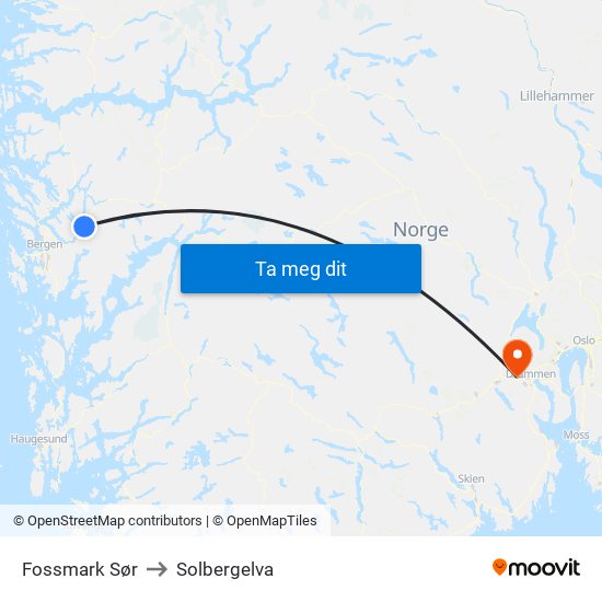 Fossmark Sør to Solbergelva map