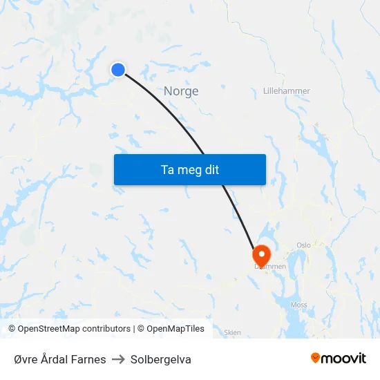 Øvre Årdal Farnes to Solbergelva map
