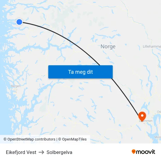 Eikefjord Vest to Solbergelva map