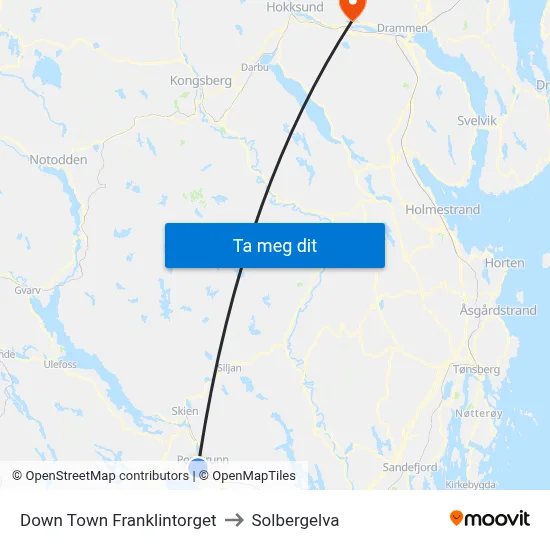 Down Town Franklintorget to Solbergelva map