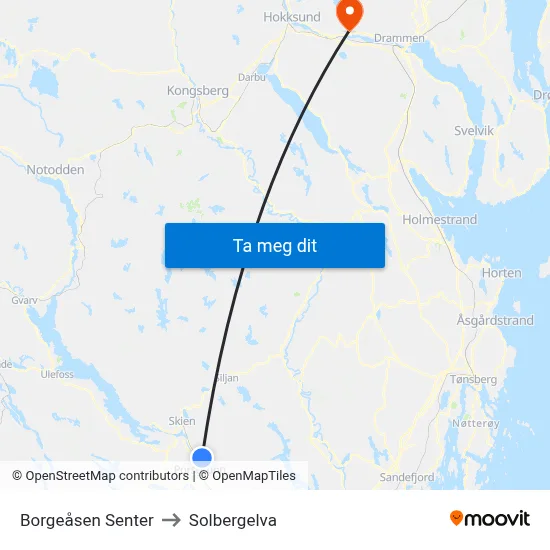 Borgeåsen Senter to Solbergelva map