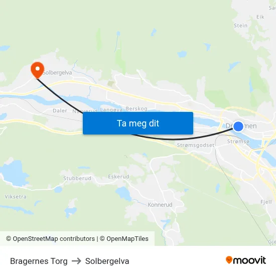 Bragernes Torg to Solbergelva map