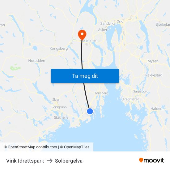 Virik Idrettspark to Solbergelva map