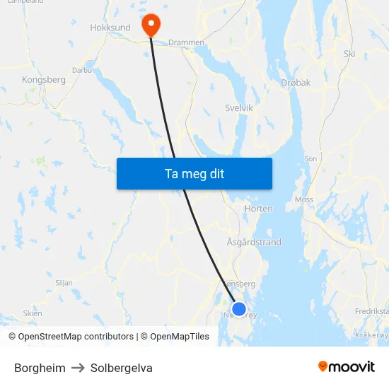 Borgheim to Solbergelva map