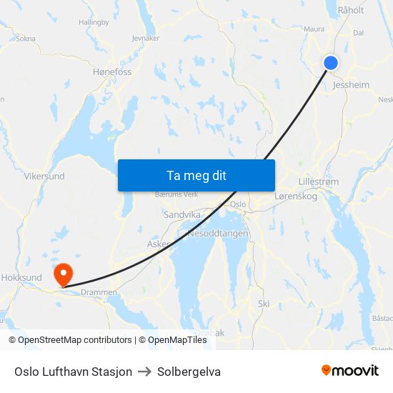 Oslo Lufthavn Stasjon to Solbergelva map