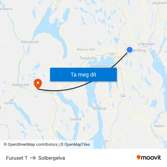 Furuset T to Solbergelva map