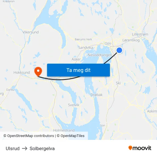 Ulsrud to Solbergelva map