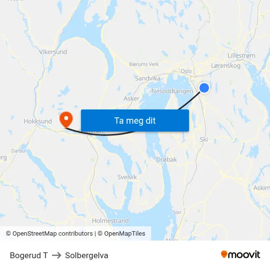 Bogerud T to Solbergelva map