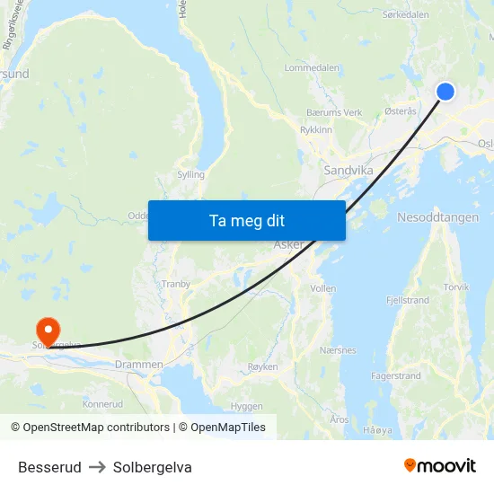 Besserud to Solbergelva map
