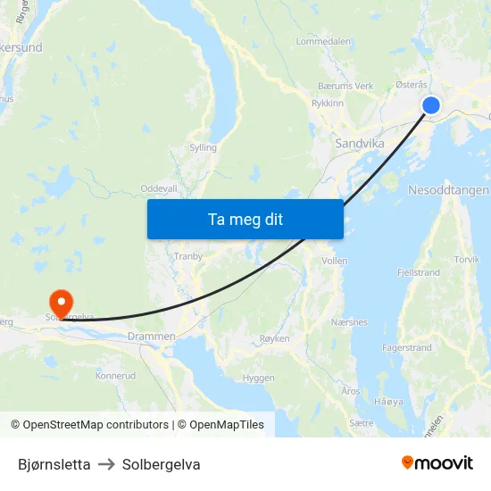Bjørnsletta to Solbergelva map