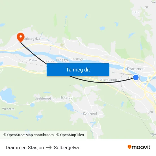 Drammen Stasjon to Solbergelva map
