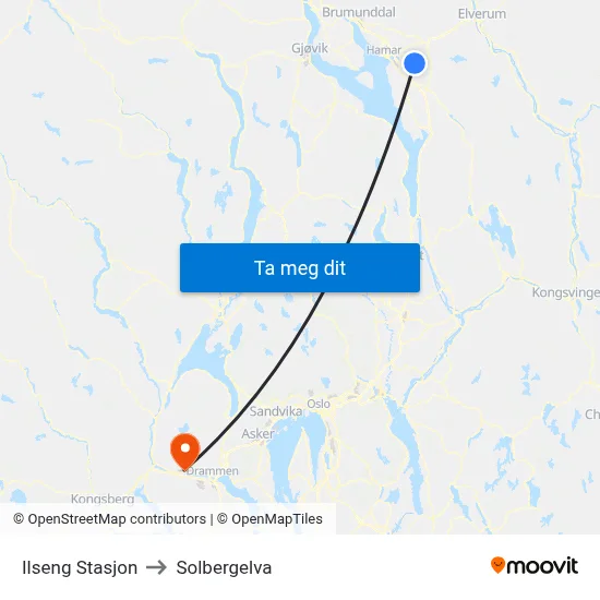 Ilseng Stasjon to Solbergelva map