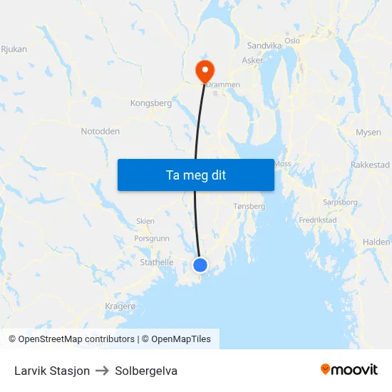 Larvik Stasjon to Solbergelva map