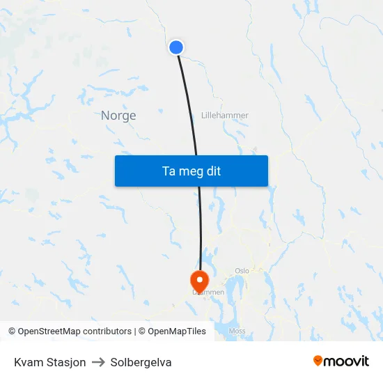 Kvam Stasjon to Solbergelva map