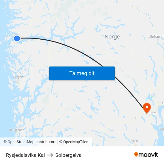 Rysjedalsvika Kai to Solbergelva map