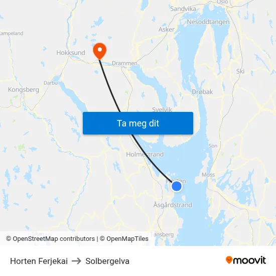 Horten Ferjekai to Solbergelva map