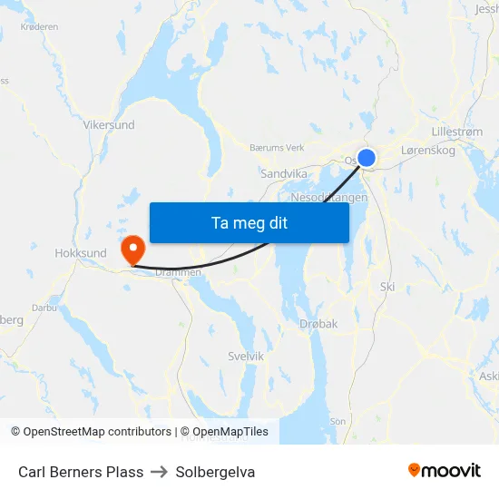 Carl Berners Plass to Solbergelva map