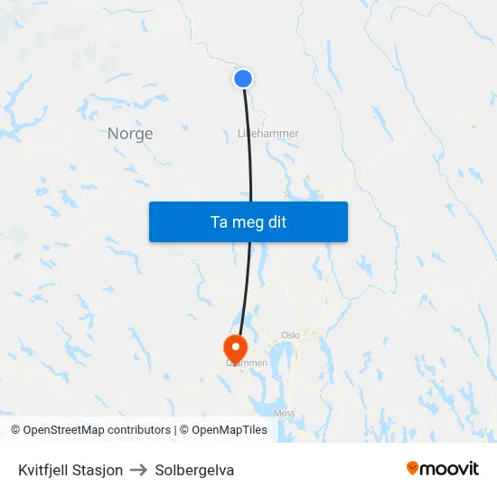 Kvitfjell Stasjon to Solbergelva map