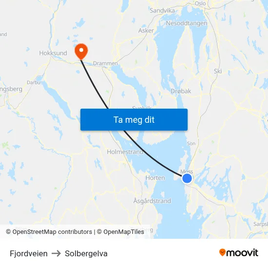 Fjordveien to Solbergelva map