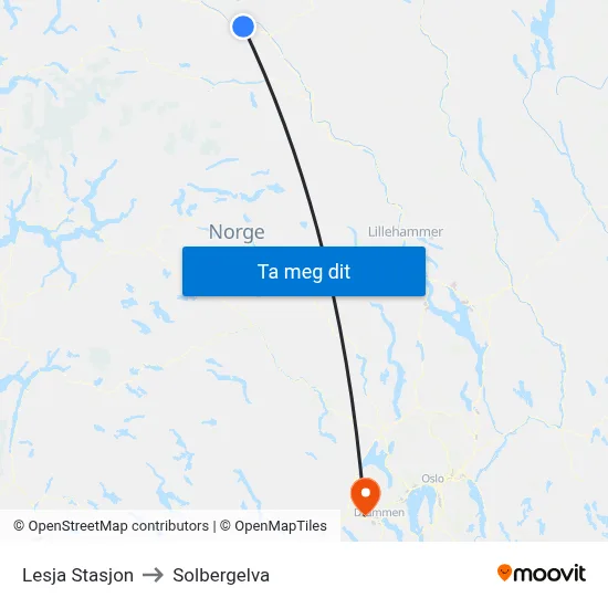 Lesja Stasjon to Solbergelva map