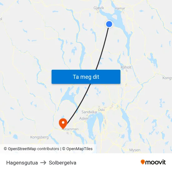 Hagensgutua to Solbergelva map