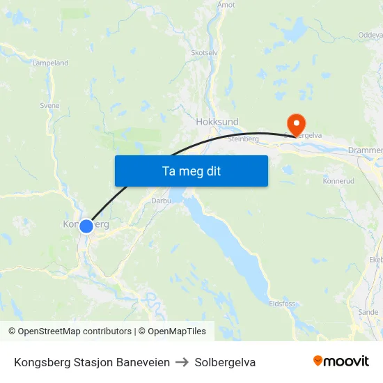 Kongsberg Stasjon Baneveien to Solbergelva map