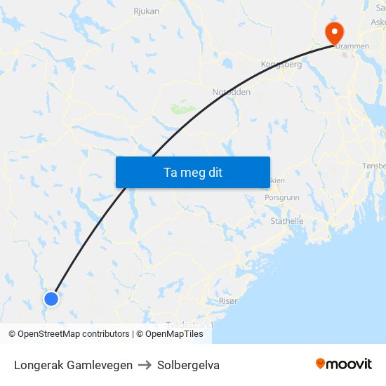 Longerak Gamlevegen to Solbergelva map