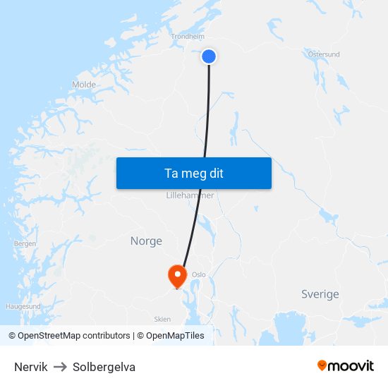 Nervik to Solbergelva map