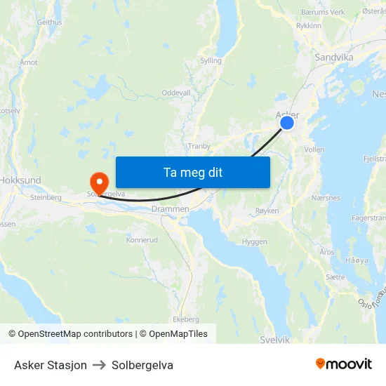 Asker Stasjon to Solbergelva map