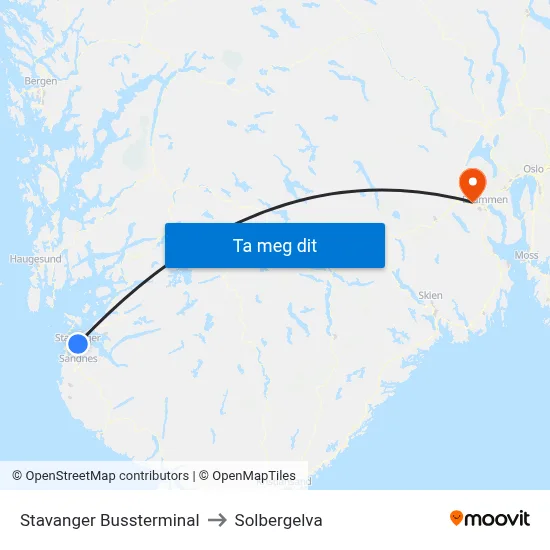 Stavanger Bussterminal to Solbergelva map